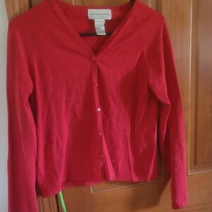 august silk Nylon Bright Red V-Neck Button-Front Cardigan